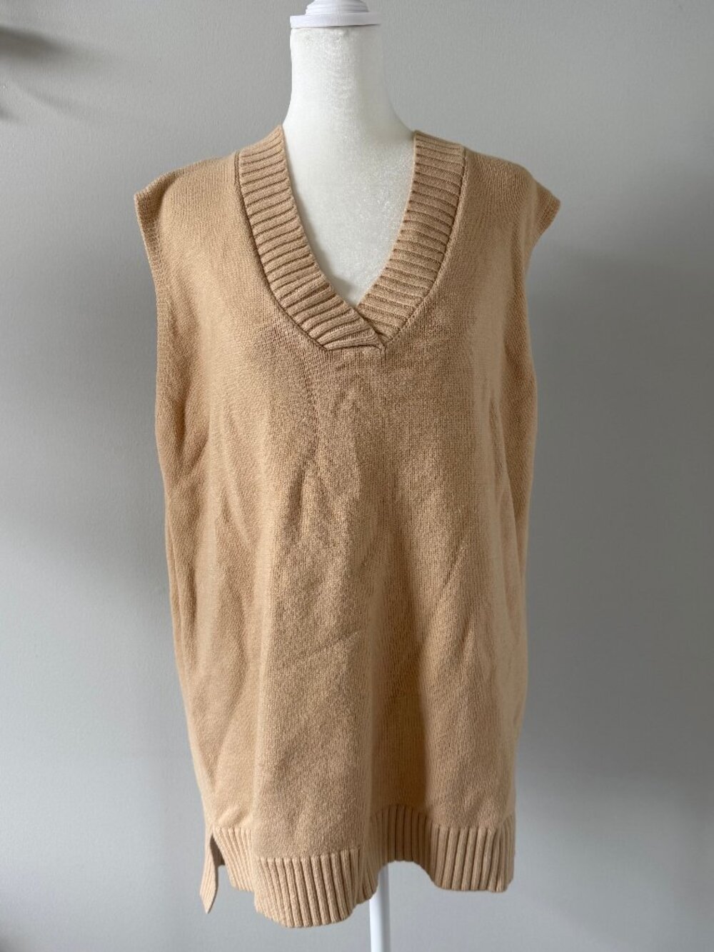 Tan Knit Oversized Sweater Vest